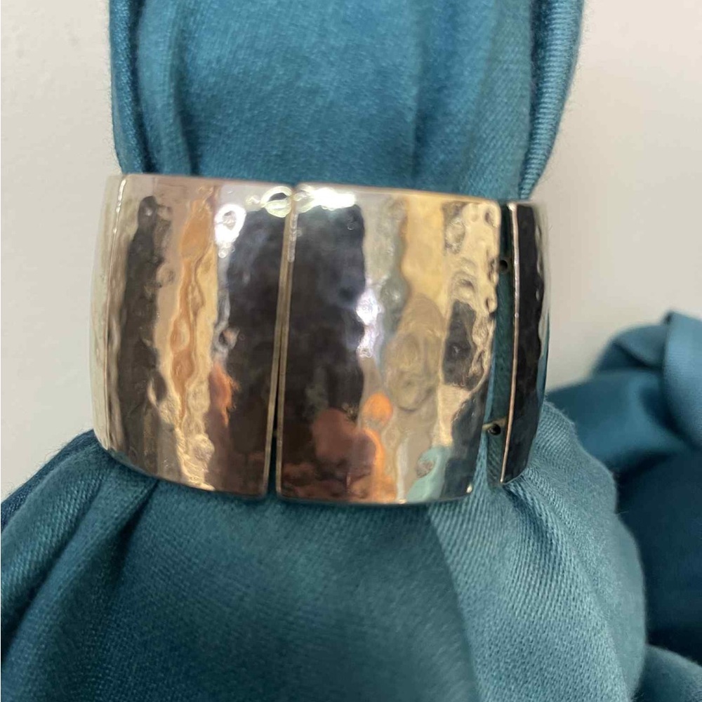Silver Tone Hammered Cuff Bracelet set of 2. Bought in Paris